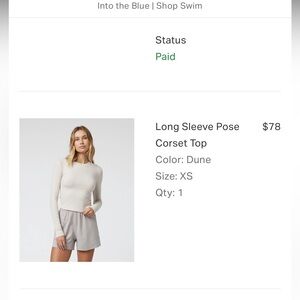 Vuori Long Sleeve Pose Corset Top NWOT